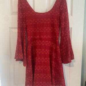 Chic Long Sleeve Red Lace Dress